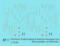 Richmond, Fredericksburg and Potomac Heavyweight Passenger Car Bronze Gold As Built Lettering - Decal - Choose Scale