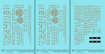 Richmond, Fredericksburg and Potomac Heavyweight Passenger Car Bronze Gold As Built Lettering