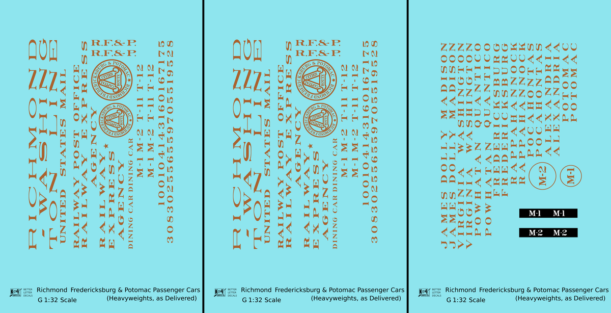 Richmond, Fredericksburg and Potomac Heavyweight Passenger Car Bronze Gold As Built Lettering