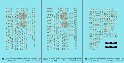 Richmond, Fredericksburg and Potomac Heavyweight Passenger Car Bronze Gold As Built Lettering