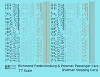 Richmond, Fredericksburg and Potomac Sleeper Passenger Car Gold, Black, Silver Pool Cars - Decal - Choose Scale