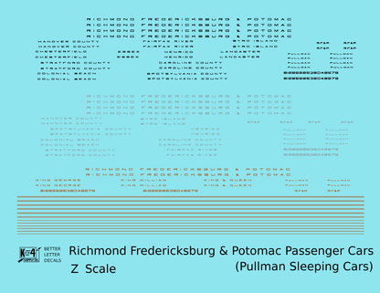 Richmond, Fredericksburg and Potomac Sleeper Passenger Car Gold, Black, Silver Pool Cars