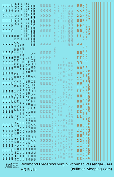 Richmond, Fredericksburg and Potomac Sleeper Passenger Car Gold, Black, Silver Pool Cars - Decal Sheet