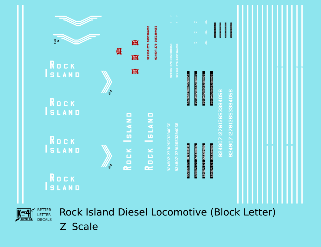 Rock Island Diesel Locomotive White Block Lettering