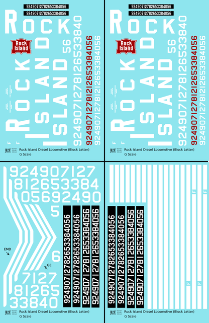Rock Island Diesel Locomotive White Block Lettering