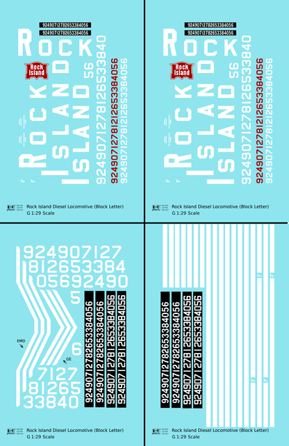 Rock Island Diesel Locomotive White Block Lettering