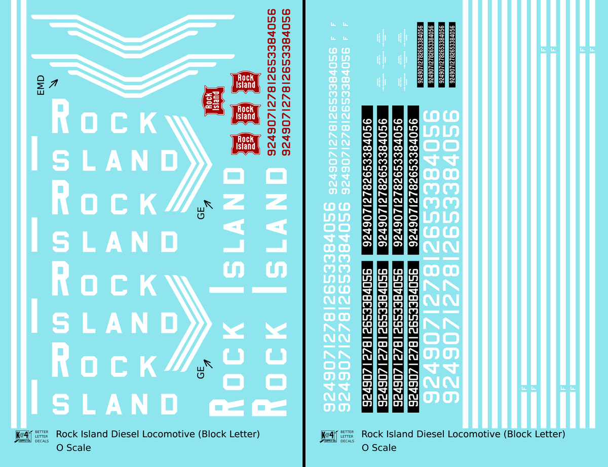 Rock Island Diesel Locomotive White Block Lettering
