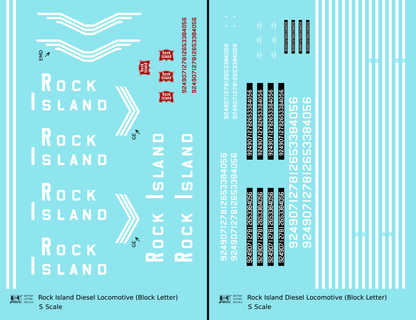 Rock Island Diesel Locomotive White Block Lettering