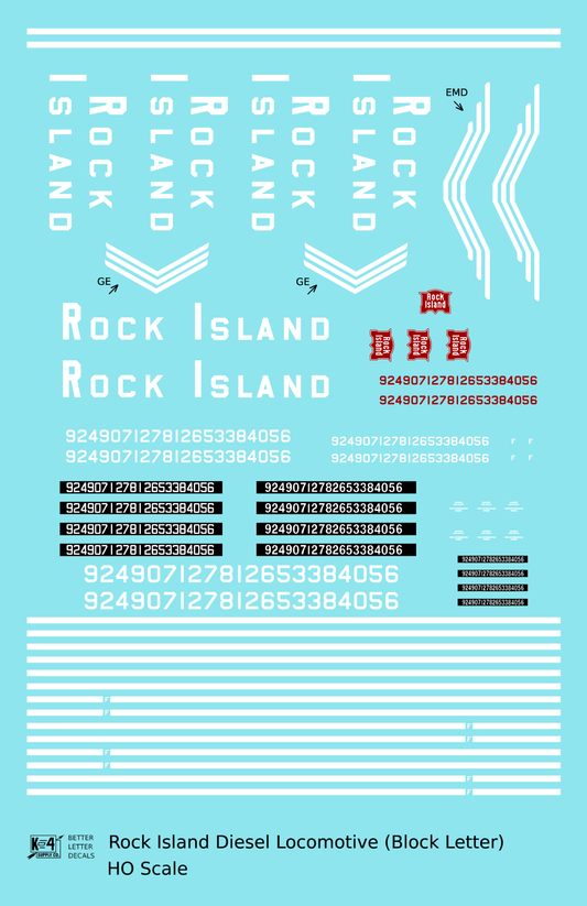 Rock Island Diesel Locomotive White Block Lettering