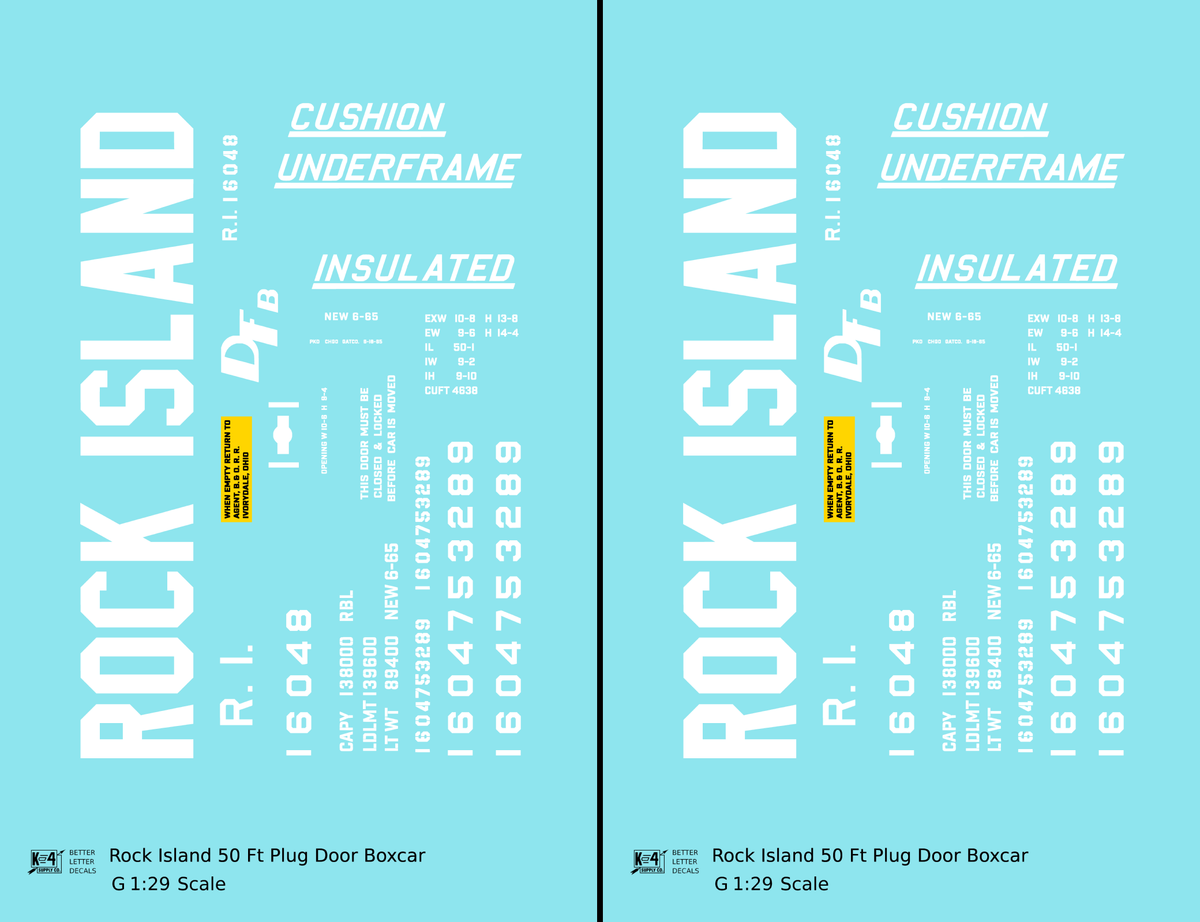 Rock Island 50 Ft Plug Door Boxcar Cushion Underframe Insulated