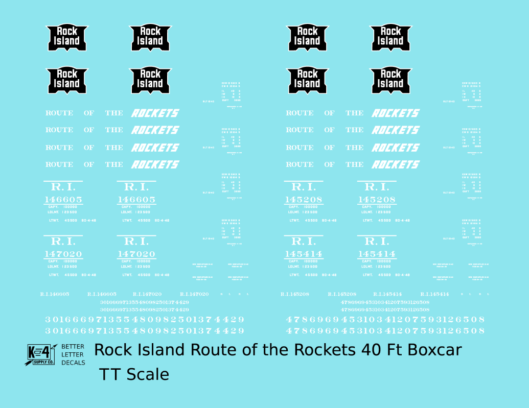 Rock Island 40 Ft Boxcar White Route Of the Rockets