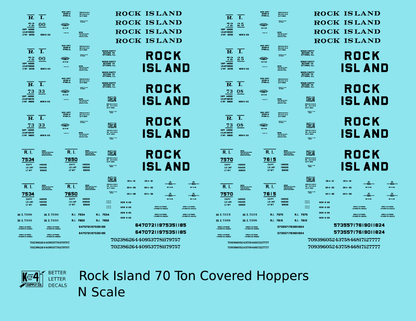 Rock Island 70 Ton Covered Hoppers Black Roman, Block Letters