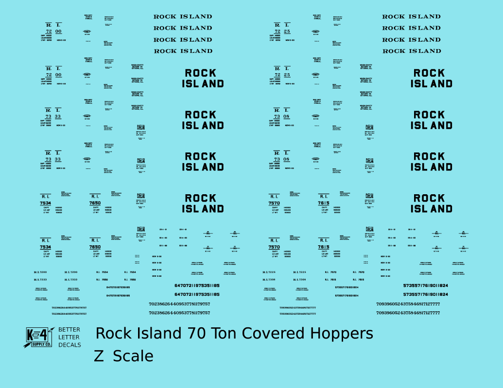 Rock Island 70 Ton Covered Hoppers Black Roman, Block Letters