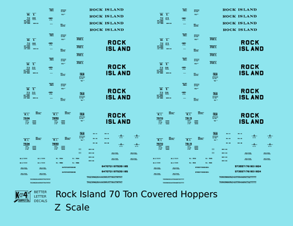 Rock Island 70 Ton Covered Hoppers Black Roman, Block Letters