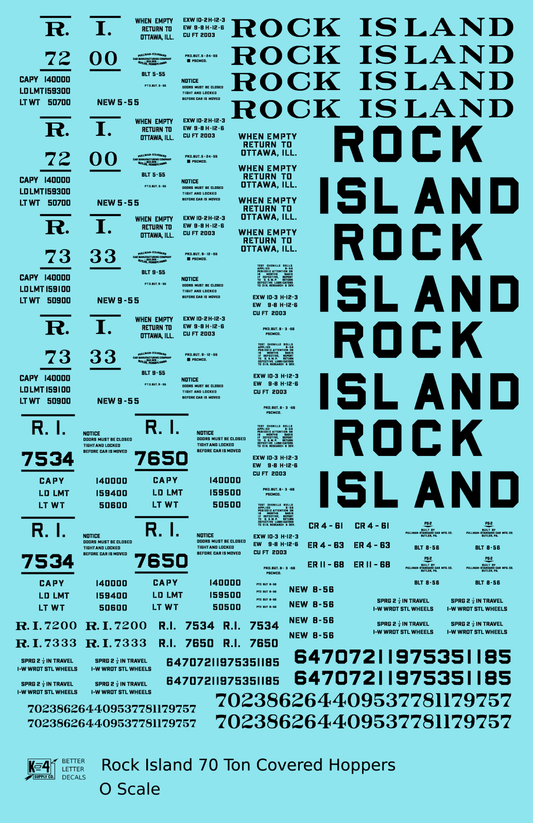Rock Island 70 Ton Covered Hoppers Black Roman, Block Letters