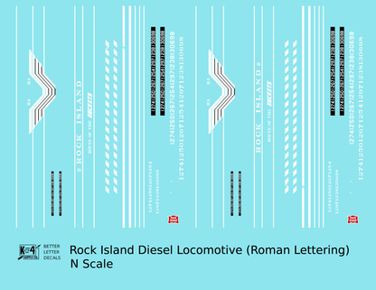 Rock Island Diesel Locomotive White Roman Lettering
