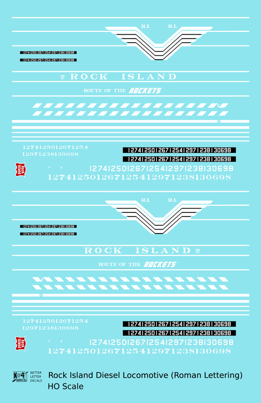 Rock Island Diesel Locomotive White Roman Lettering