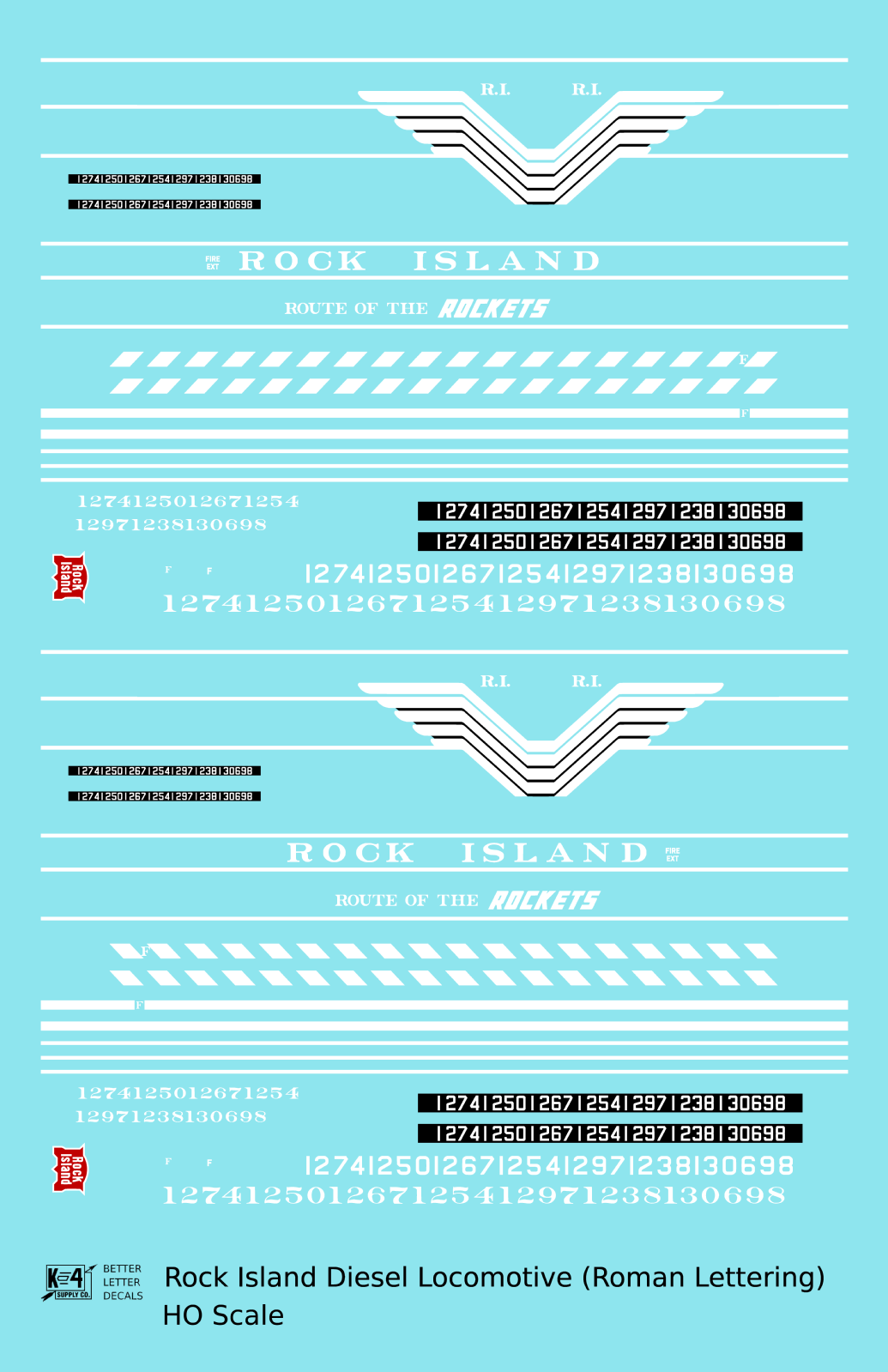 Rock Island Diesel Locomotive White Roman Lettering