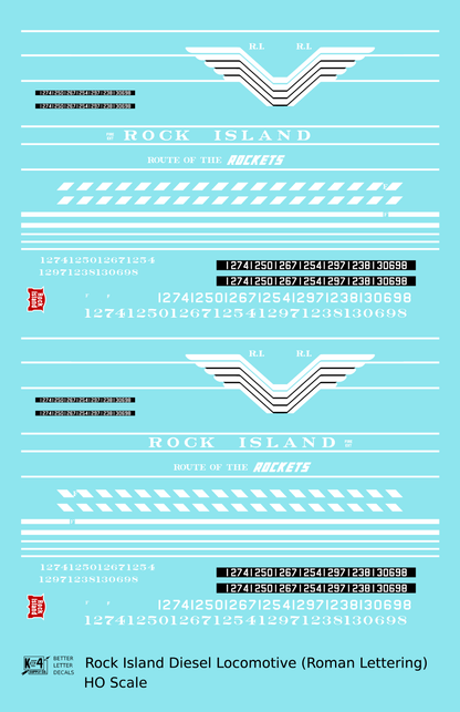 Rock Island Diesel Locomotive White Roman Lettering
