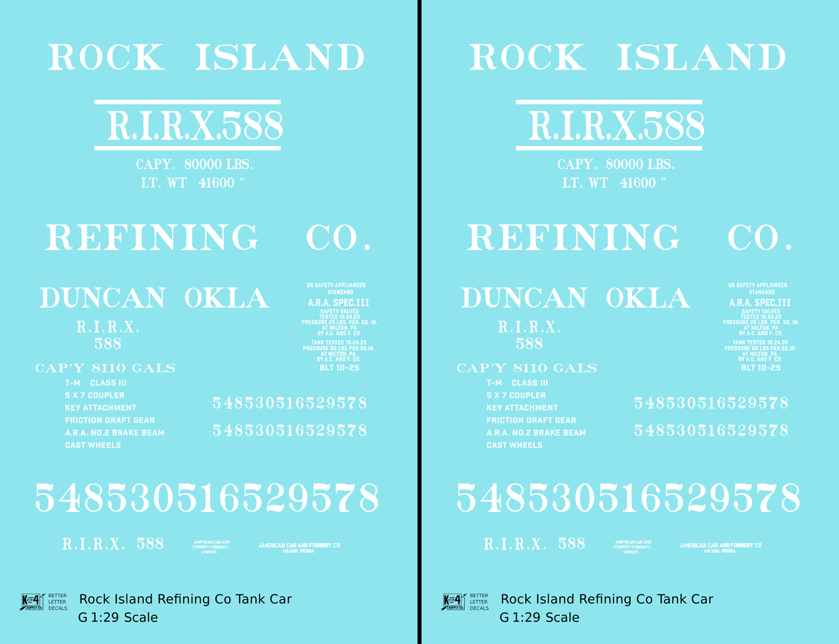 Rock Island Refining Co Duncan Oklahoma Tank Car White