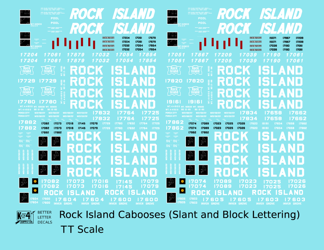 Rock Island Caboose White Slant / Block Letters