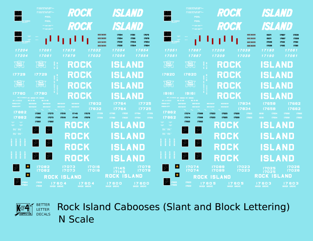 Rock Island Caboose White Slant / Block Letters