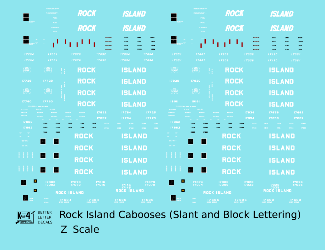 Rock Island Caboose White Slant / Block Letters