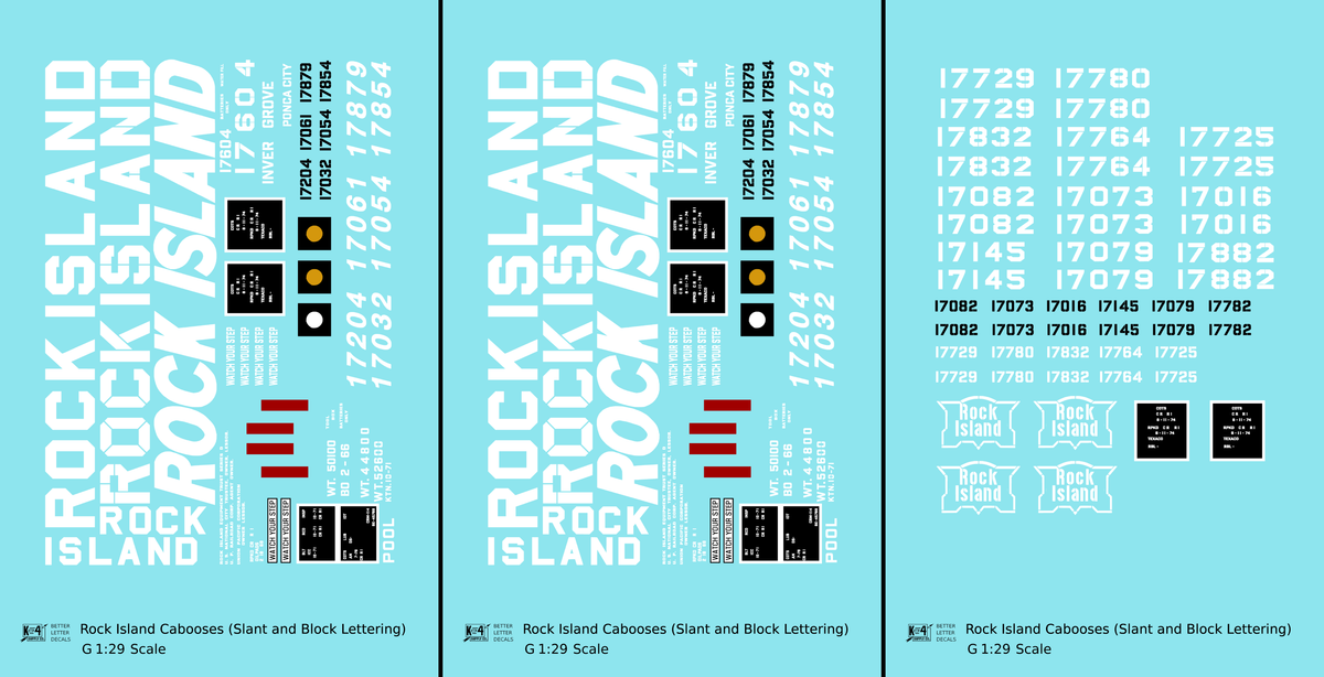Rock Island Caboose White Slant / Block Letters