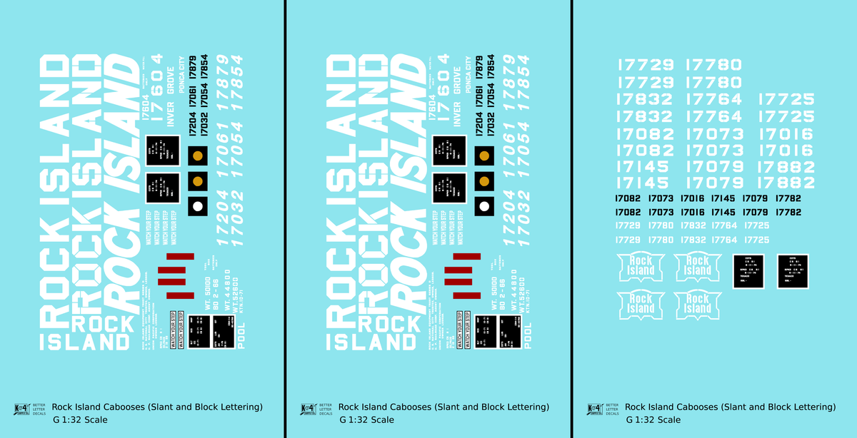 Rock Island Caboose White Slant / Block Letters