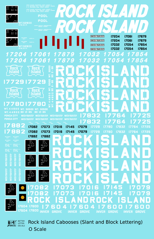 Rock Island Caboose White Slant / Block Letters