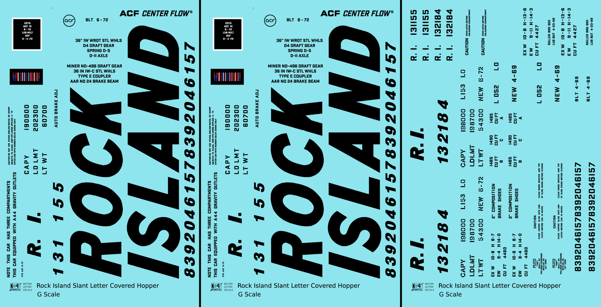 Rock Island Covered Hopper Black Slant Lettering