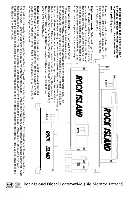 Rock Island Diesel Locomotive White Slant Lettering