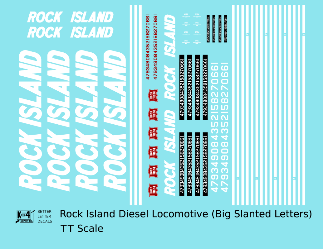 Rock Island Diesel Locomotive White Slant Lettering
