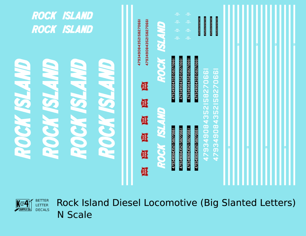 Rock Island Diesel Locomotive White Slant Lettering