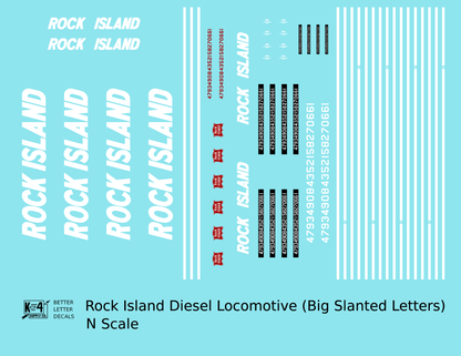 Rock Island Diesel Locomotive White Slant Lettering