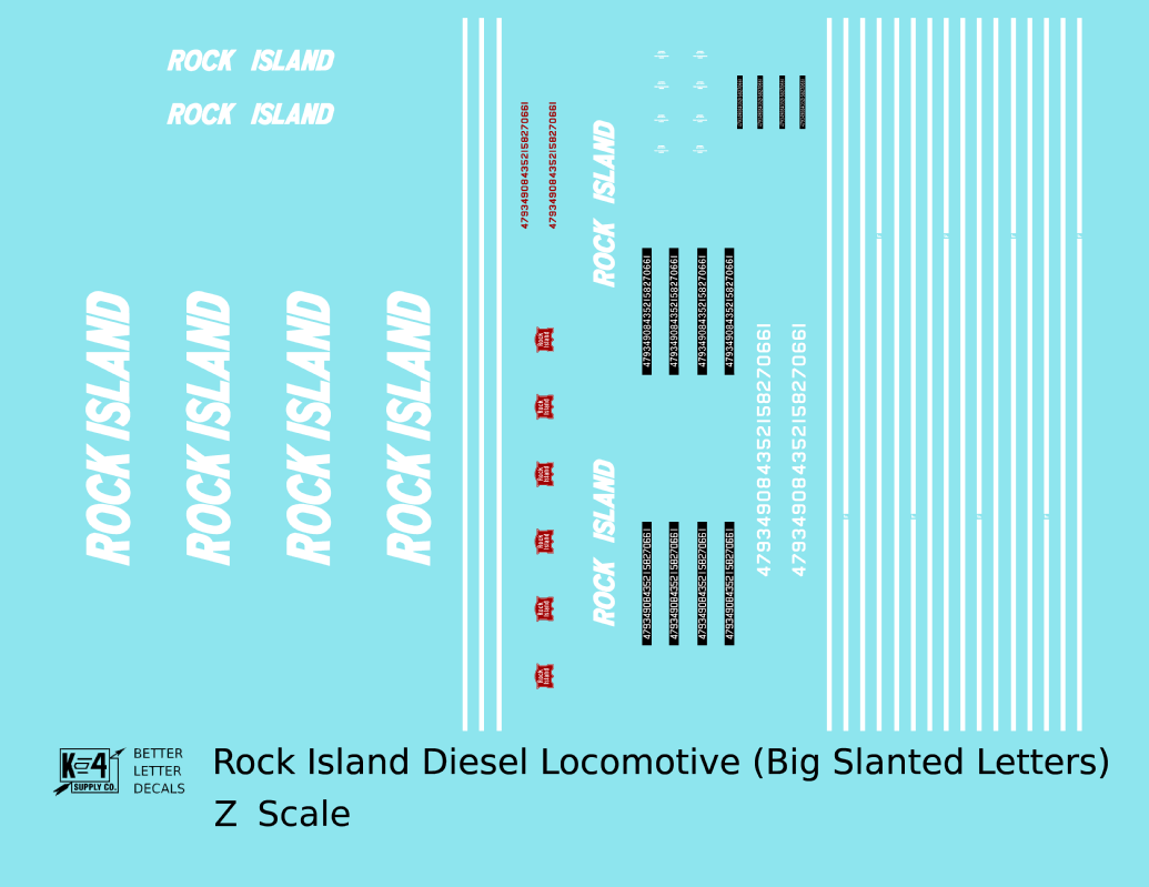 Rock Island Diesel Locomotive White Slant Lettering