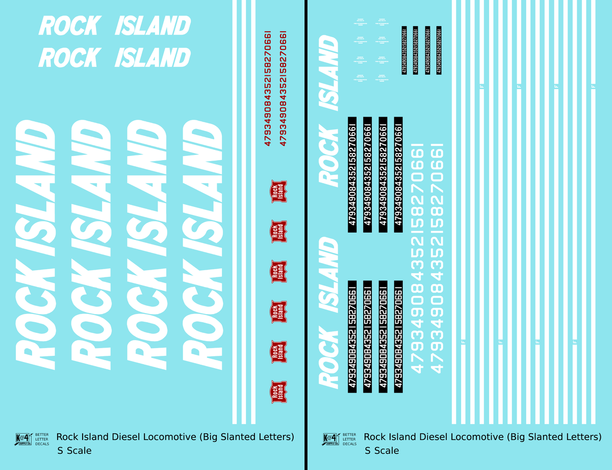 Rock Island Diesel Locomotive White Slant Lettering