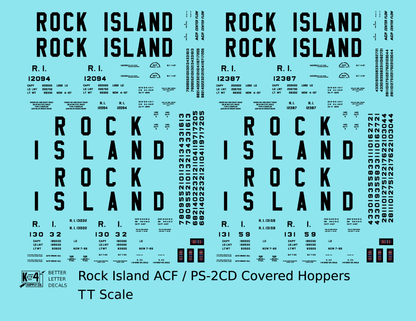 Rock Island ACF and PS-2 Covered Hopper Black Tall Block Letters