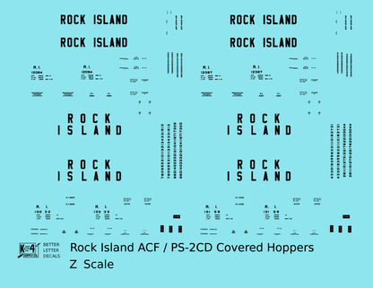 Rock Island ACF and PS-2 Covered Hopper Black Tall Block Letters