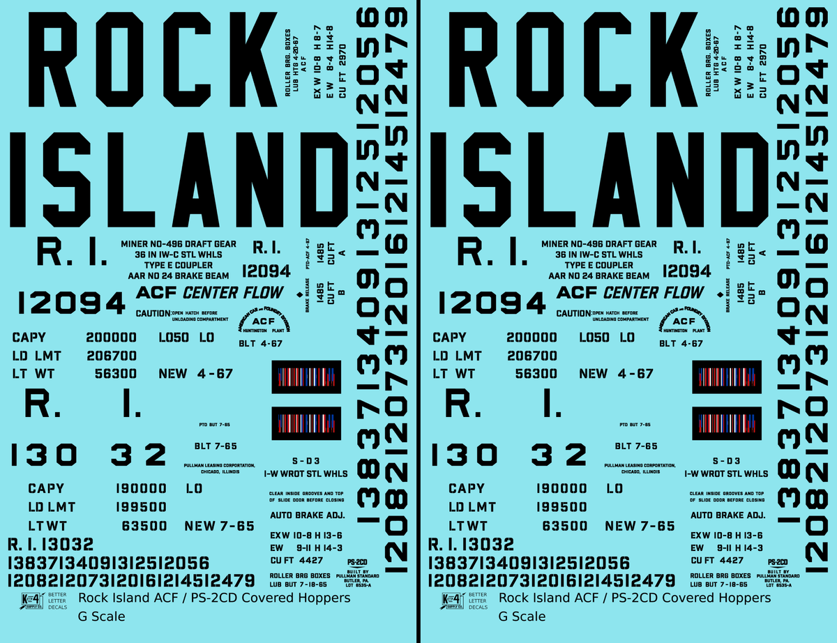 Rock Island ACF and PS-2 Covered Hopper Black Tall Block Letters