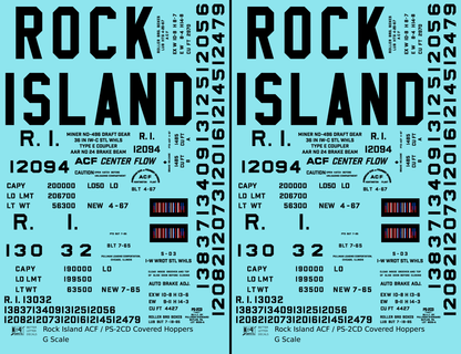 Rock Island ACF and PS-2 Covered Hopper Black Tall Block Letters