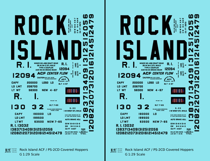 Rock Island ACF and PS-2 Covered Hopper Black Tall Block Letters