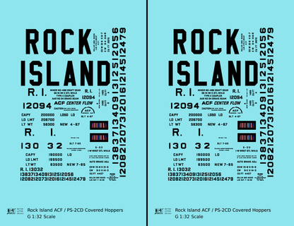 Rock Island ACF and PS-2 Covered Hopper Black Tall Block Letters
