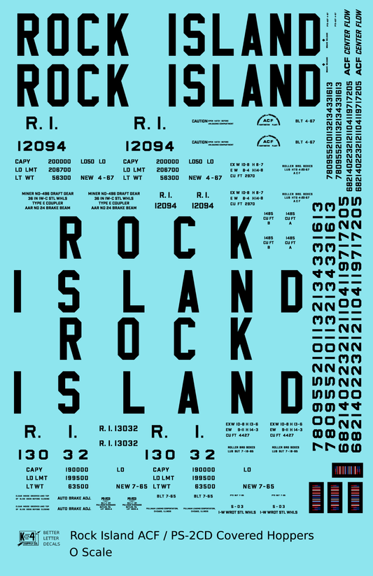 Rock Island ACF and PS-2 Covered Hopper Black Tall Block Letters