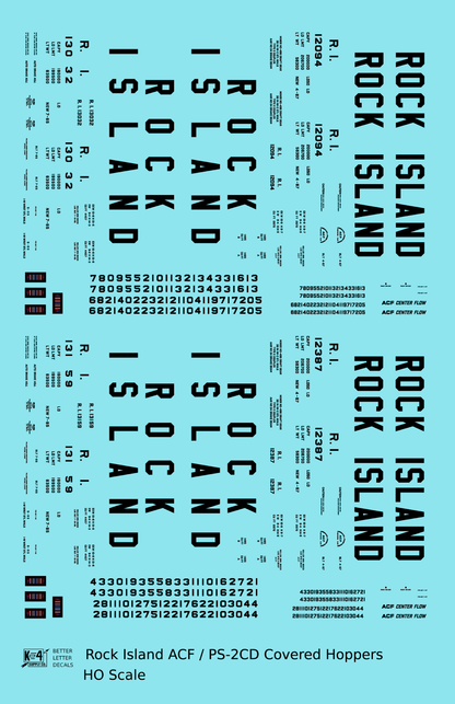 Rock Island ACF and PS-2 Covered Hopper Black Tall Block Letters