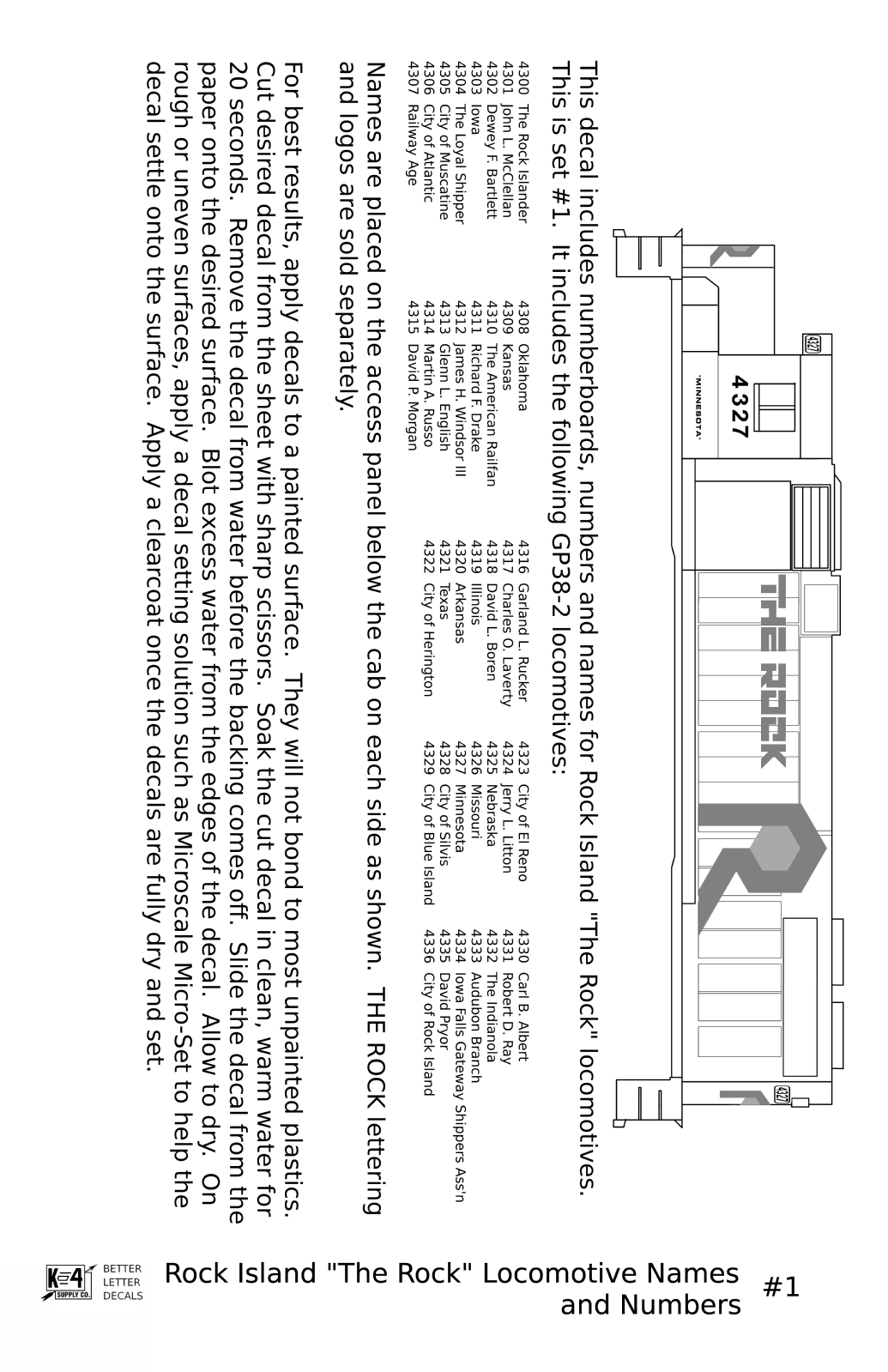 Rock Island Diesel Locomotive Names and Numbers #1 Black and White