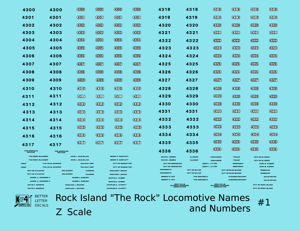 Rock Island Diesel Locomotive Names and Numbers #1 Black and White