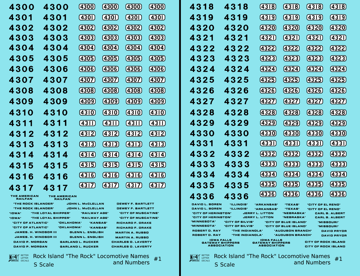 Rock Island Diesel Locomotive Names and Numbers #1 Black and White