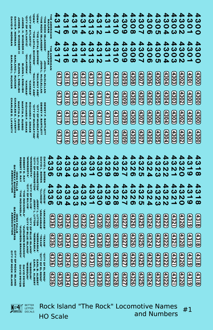 Rock Island Diesel Locomotive Names and Numbers #1 Black and White