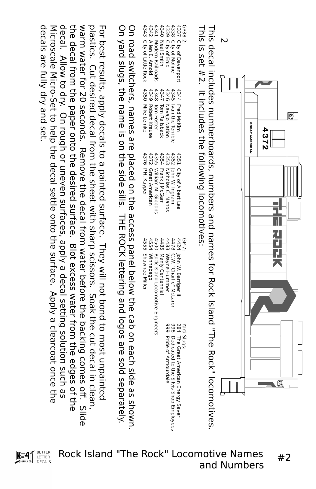 Rock Island Diesel Locomotive Names and Numbers #2 Black and White